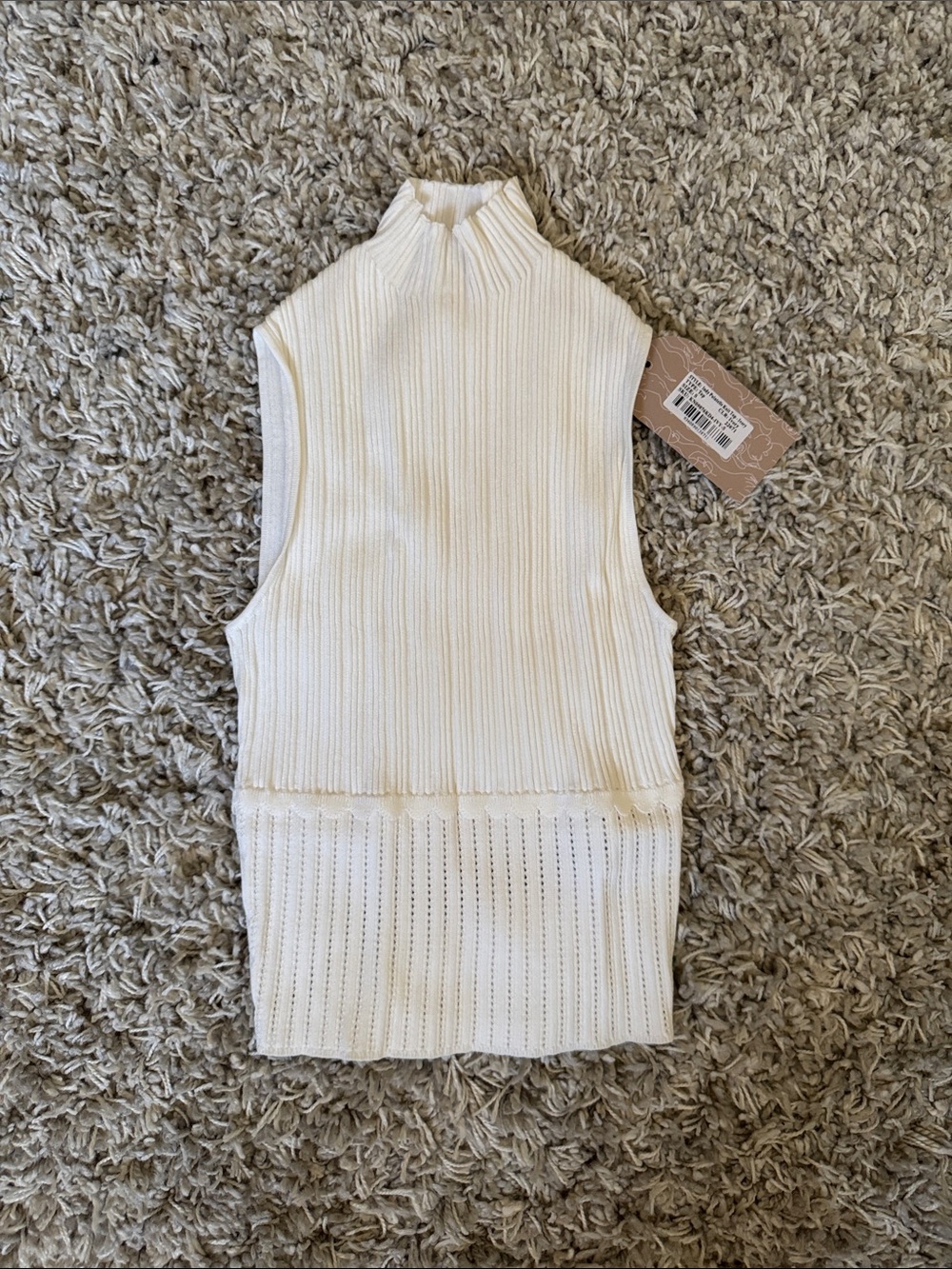 Meshki Cream Sleeveless Ribbed Top